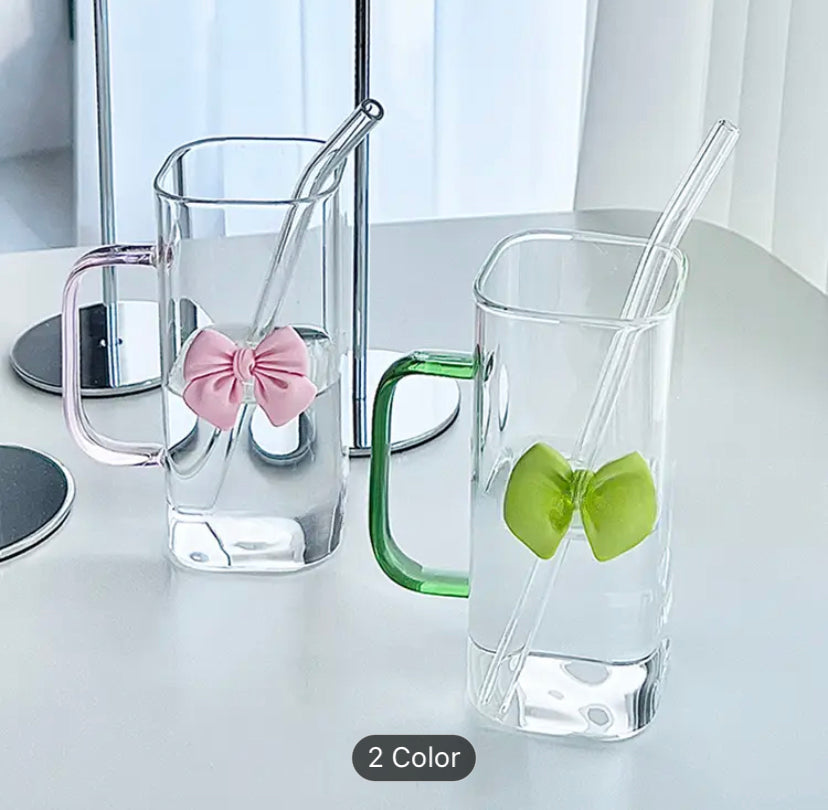 Chic Square Glass Tumbler with Handle & Straw