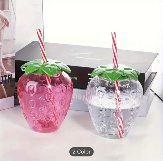 Charming, Adorable Strawberry Tumbler with Lid & Straw