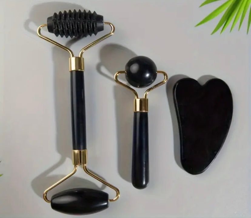 3-in-1 Jade Facial Roller & Gua Sha Set