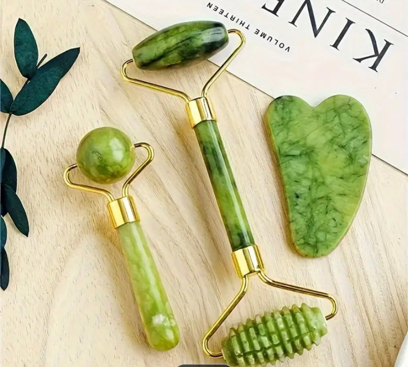 3-in-1 Jade Facial Roller & Gua Sha Set