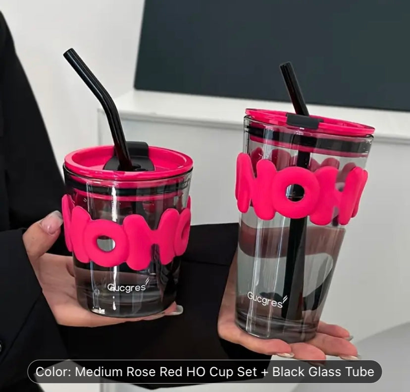 1pc Ins Style Glass Tumbler with Straw