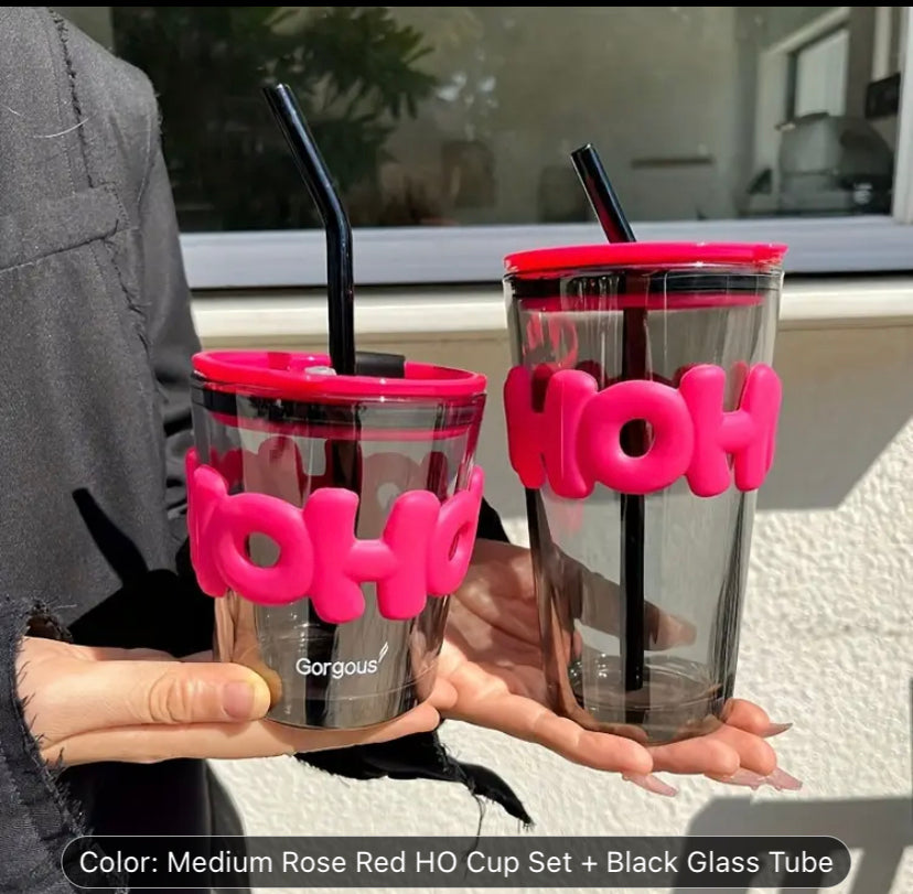 1pc Ins Style Glass Tumbler with Straw