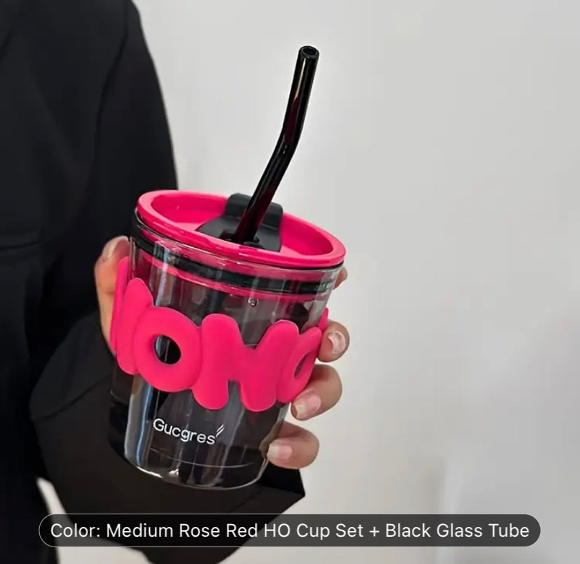 1pc Ins Style Glass Tumbler with Straw